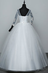 Gorgeous Jewel Tulle Lace White Wedding Dresses 3/4 Sleeves Appliques Bridal Gowns On Sale-27dress