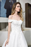 Gorgeous Lace Off-the-Shoulder Long Wedding Dress with Beadings-27dress