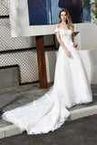 Gorgeous Lace Off-the-Shoulder Long Wedding Dress with Beadings-27dress