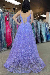 Gorgeous Lavender Straps Embroidery Long Prom Dress