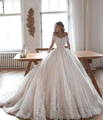 Gorgeous Long Ball Gowns Lace Tulle Wedding Dresses with Sleeves-27Dress