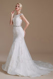 Gorgeous Long Mermaid Jewel Tulle Lace Wedding Dress-27dress