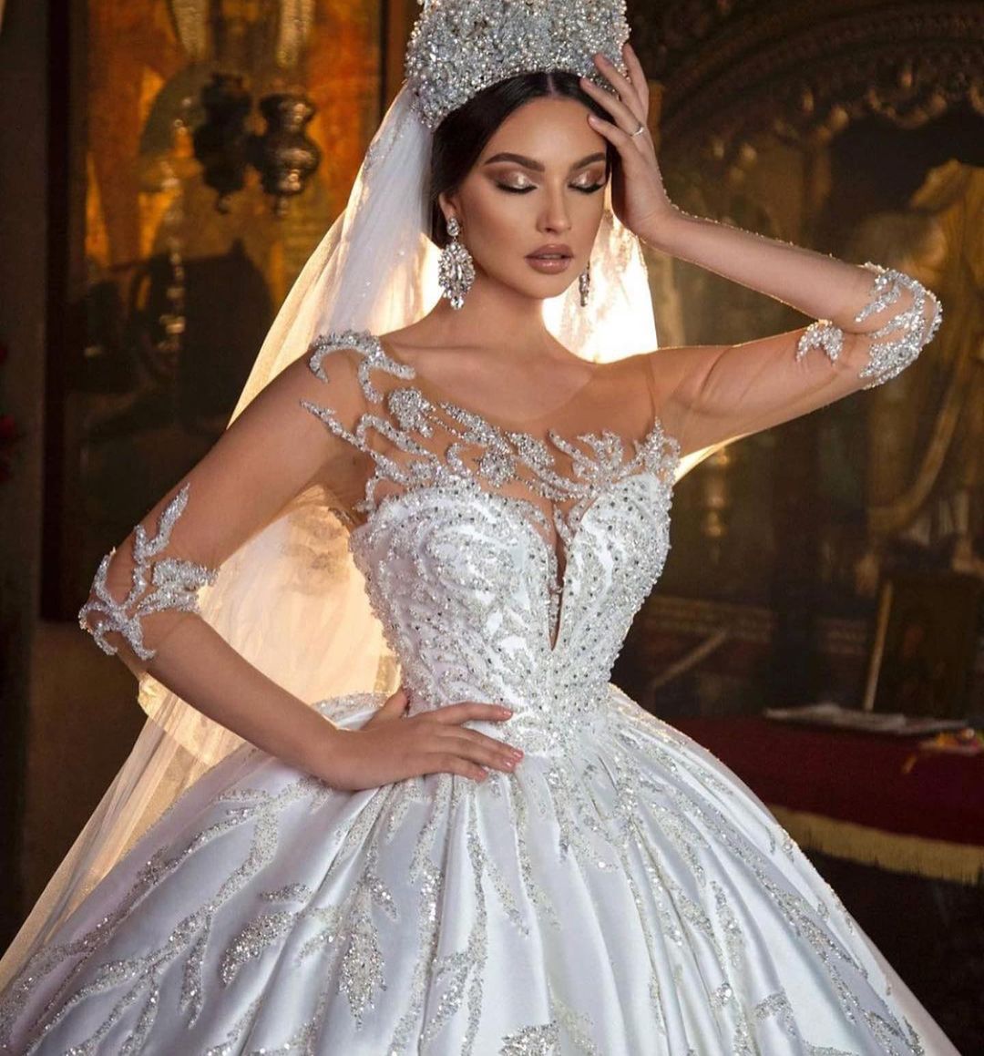 Gorgeous Long Princess Sweetheart Satin Wedding Dress with Sleeves-27Dress