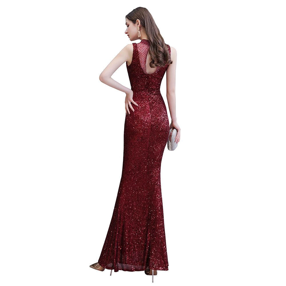 Gorgeous Mermaid Burgundy Sequins Long Prom Dress-27dress