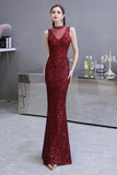 Gorgeous Mermaid Burgundy Sequins Long Prom Dress-27dress