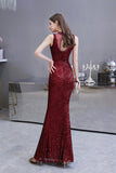 Gorgeous Mermaid Burgundy Sequins Long Prom Dress-27dress