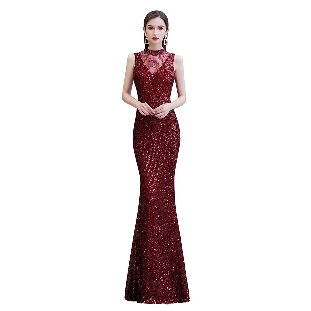 Gorgeous Mermaid Burgundy Sequins Long Prom Dress-27dress