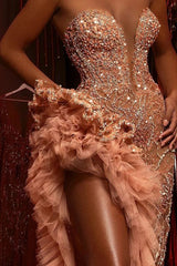 Gorgeous Mermaid Sweetheart Sequined Tulle Long Beading Prom Dress With Split-27dress