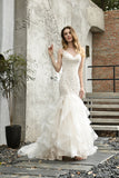 Gorgeous Mermaid Tulle Appliques Ivory Wedding Dress-27dress