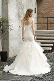 Gorgeous Mermaid Tulle Appliques Ivory Wedding Dress-27dress