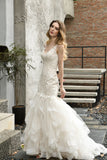 Gorgeous Mermaid Tulle Appliques Ivory Wedding Dress-27dress