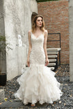 Gorgeous Mermaid Tulle Appliques Ivory Wedding Dress-27dress