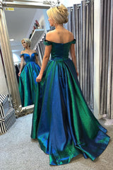 Gorgeous Off the Shoulder Blue and Green Long Prom Dress