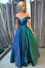 Gorgeous Off the Shoulder Blue and Green Long Prom Dress