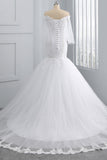 Gorgeous Off-the-Shoulder Sweetheart Tulle Wedding Dress White Mermaid Lace Appliques Bridal Gowns Online-27dress