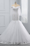 Gorgeous Off-the-Shoulder Sweetheart Tulle Wedding Dress White Mermaid Lace Appliques Bridal Gowns Online-27dress