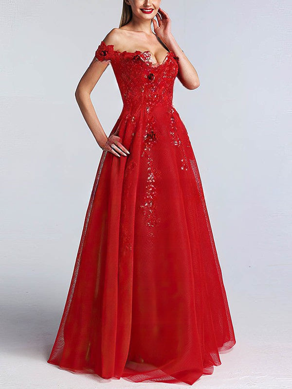 Gorgeous Off-the-Shoulder Tulle Ball Gown/Princess Prom Dress