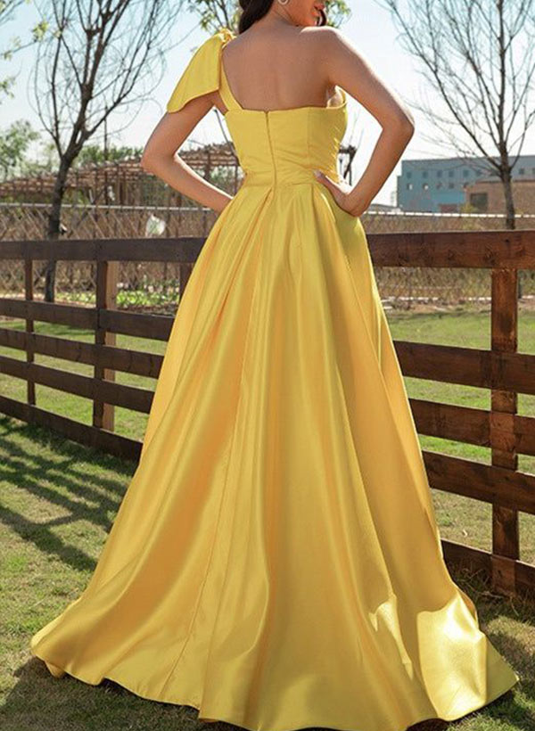 Gorgeous One-Shoulder Satin Prom Dress with Bow(s)-27dress