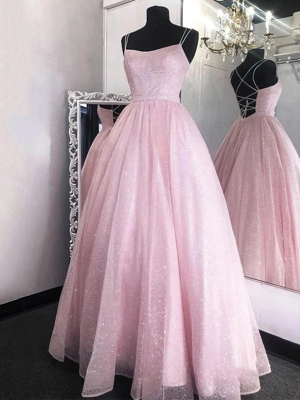 Gorgeous Princess Prom Dress with Glitter Pockets and Scoop Neckline