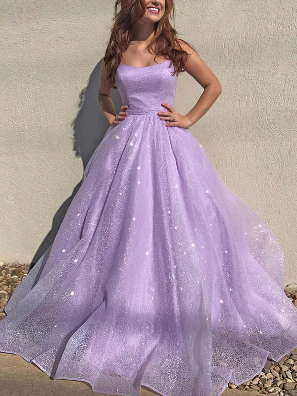 Gorgeous Princess Prom Dress with Glitter Pockets and Scoop Neckline