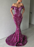 Gorgeous Sequin Sparkly Trumpet/Mermaid Off-The-Shoulder Prom Dresses-27dress