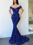 Gorgeous Sequin Sparkly Trumpet/Mermaid Off-The-Shoulder Prom Dresses-27dress