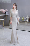 Gorgeous Silver Long sleeves Long Prom Dress-27dress