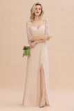 Gorgeous Spaghetti Straps Flounced Crinkle Affordable Bridesmaid Dresses with Slit-27dress