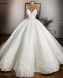 Gorgeous Spaghetti Straps White A-line Wedding Dresses With Appliques Satin Ruffles Bridal Gowns Online-27dress