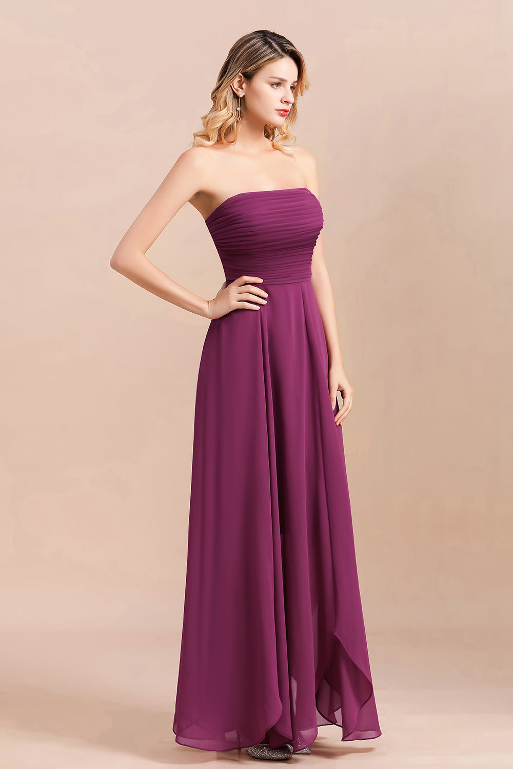 Gorgeous Strapless Ruffle Bridesmaid Dress with Petal Hemline-27dress