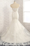 Gorgeous Strapless Sleeveless Lace Tulle Wedding Dress Sweetheart Appliques Mermaid Bridal Gowns Online-27dress