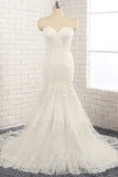 Gorgeous Strapless Sleeveless Lace Tulle Wedding Dress Sweetheart Appliques Mermaid Bridal Gowns Online-27dress