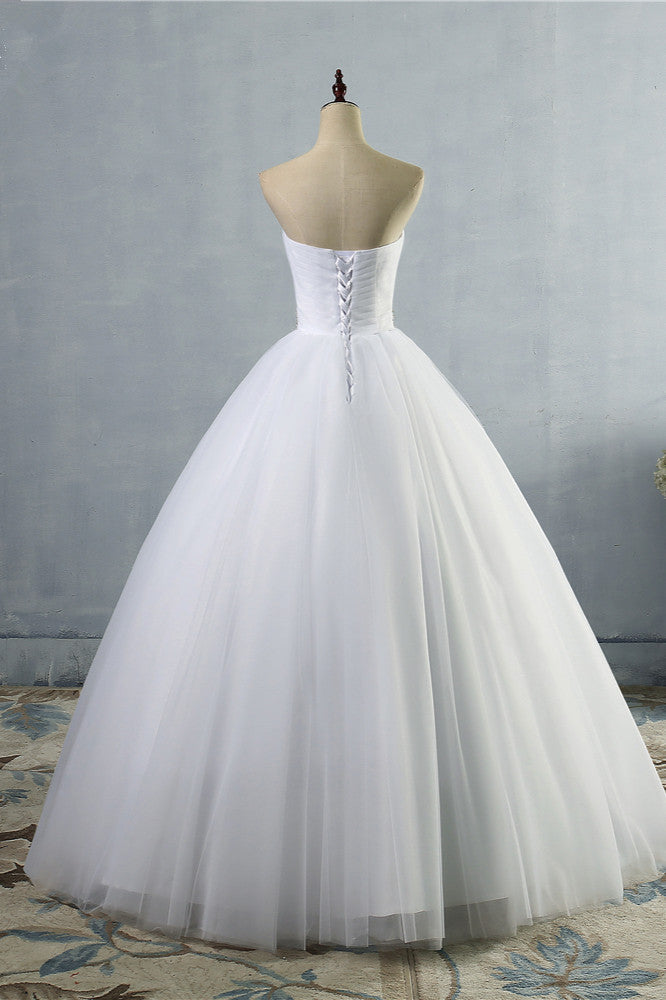 Gorgeous Strapless Sweetheart Tulle Wedding Dress Sleeveless Ruffles Bridal Gowns with Beadings Sash-27dress
