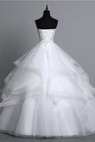 Gorgeous Strapless Tulle Layers Wedding Dress Appliques Beadings Bridal Gowns Online-27dress