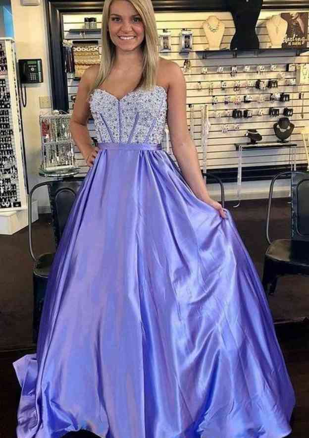 Gorgeous Sweetheart A-line/Princess Taffeta Prom Dress With Beading and Pleated Long/Floor-Length Style-27dress