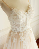 Gorgeous Sweetheart Creamy Tulle Wedding Dress Spaghetti Straps Sweep Train Bridal Gowns On Sale-27dress