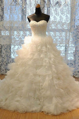 Gorgeous Sweetheart Lace Appliques Wedding Dress Tulle Ruffles Bridal Gowns-27dress