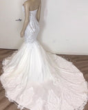 Gorgeous Sweetheart Mermaid Lace Wedding Dresses White Ruffles Bridal Gowns With Appliques On Sale-27dress