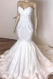 Gorgeous Sweetheart Mermaid Lace Wedding Dresses White Ruffles Bridal Gowns With Appliques On Sale-27dress