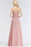 Gorgeous Sweetheart Ruched Long Bridesmaid Dress Dusty Rose Chiffon Strapless Maid of Honor Dress-27dress