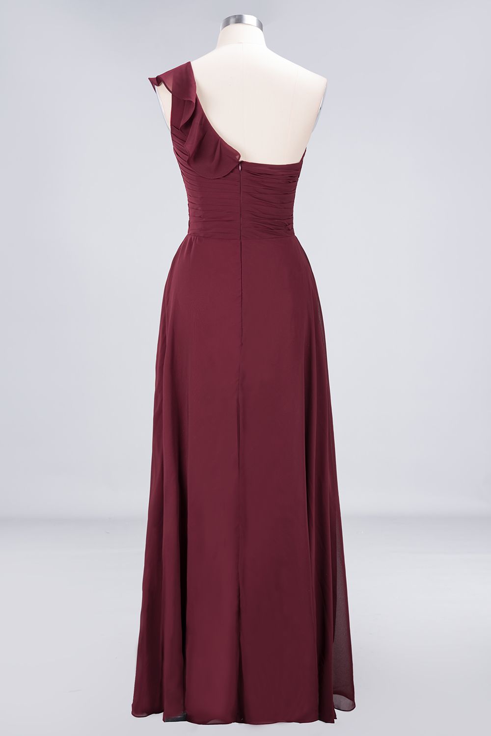 Gorgeous Sweetheart Ruffle Burgundy Chiffon Bridesmaid Dress With One-shoulder-27dress