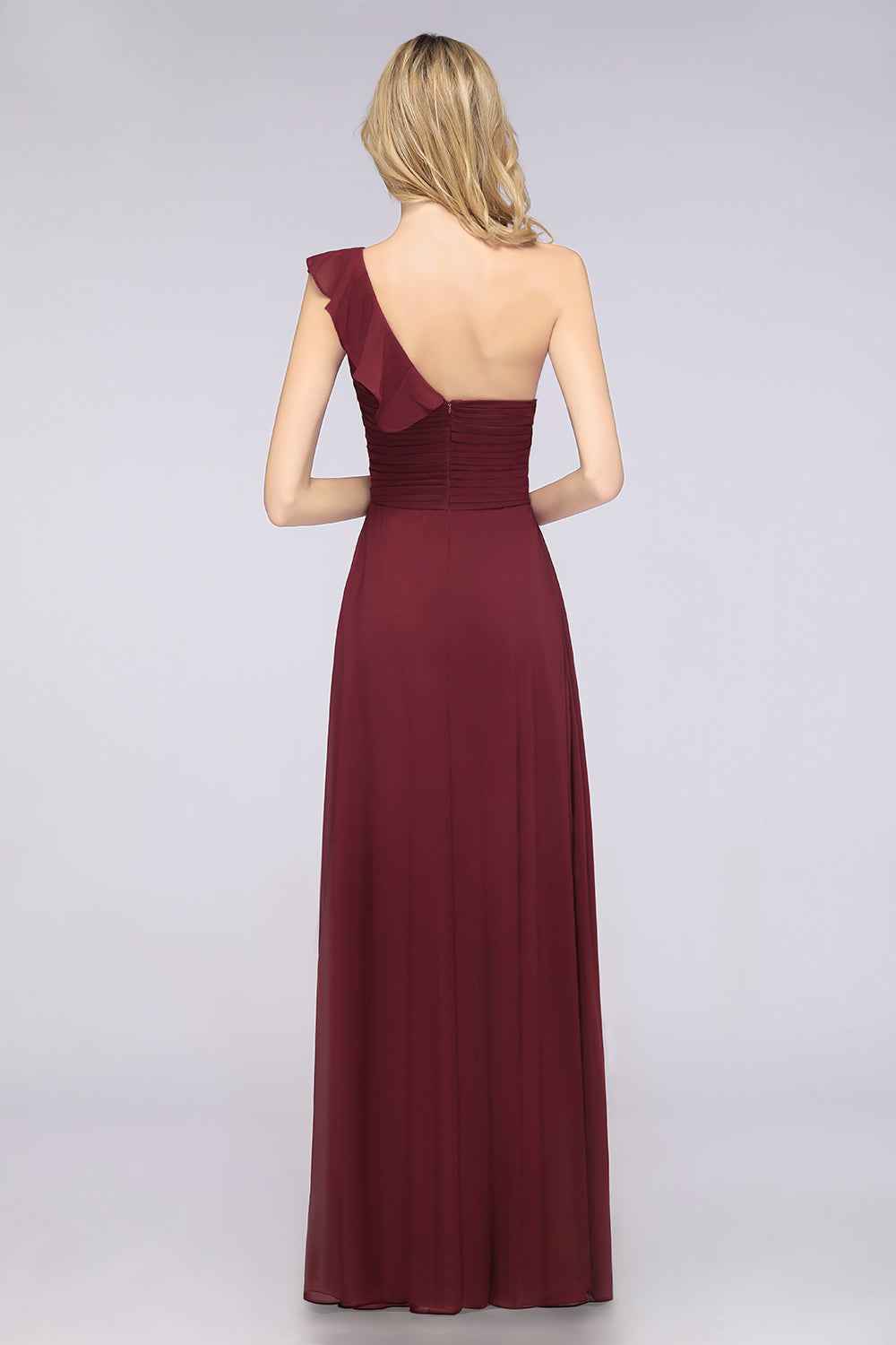 Gorgeous Sweetheart Ruffle Burgundy Chiffon Bridesmaid Dress With One-shoulder-27dress