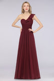 Gorgeous Sweetheart Ruffle Burgundy Chiffon Bridesmaid Dress With One-shoulder-27dress