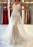 Gorgeous Trumpet/Mermaid Lace Tulle Prom Dress With Spaghetti Straps and Waistband-27dress