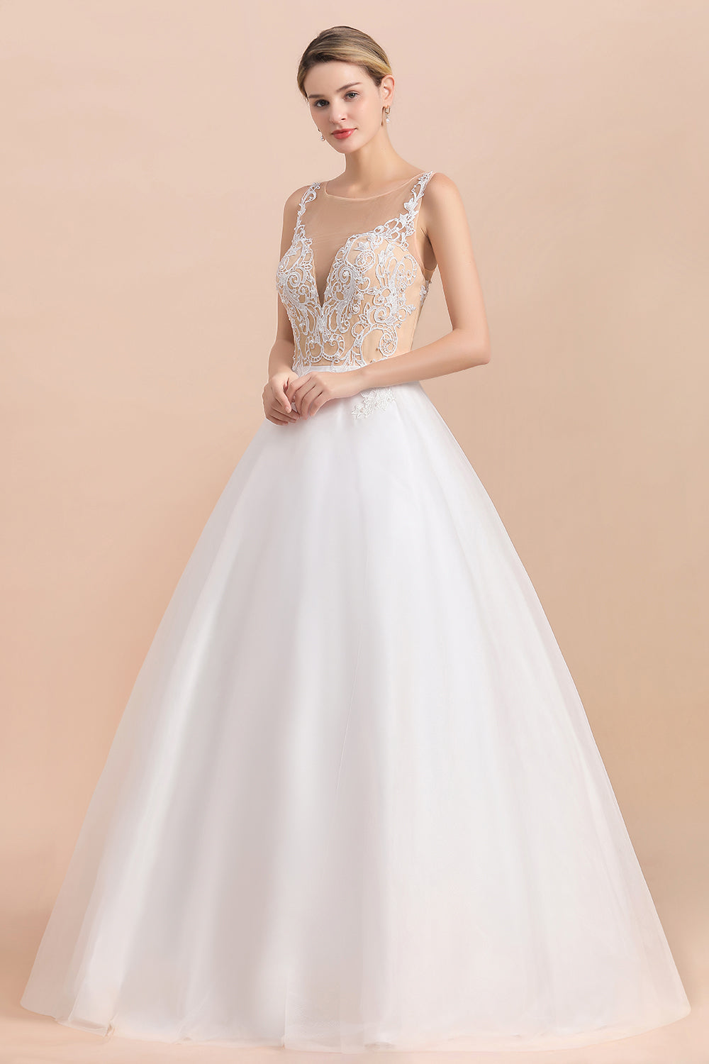 Gorgeous Tulle Lace V-Neck Sleeveless Wedding Dress Online-27dress