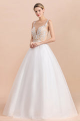 Gorgeous Tulle Lace V-Neck Sleeveless Wedding Dress Online-27dress