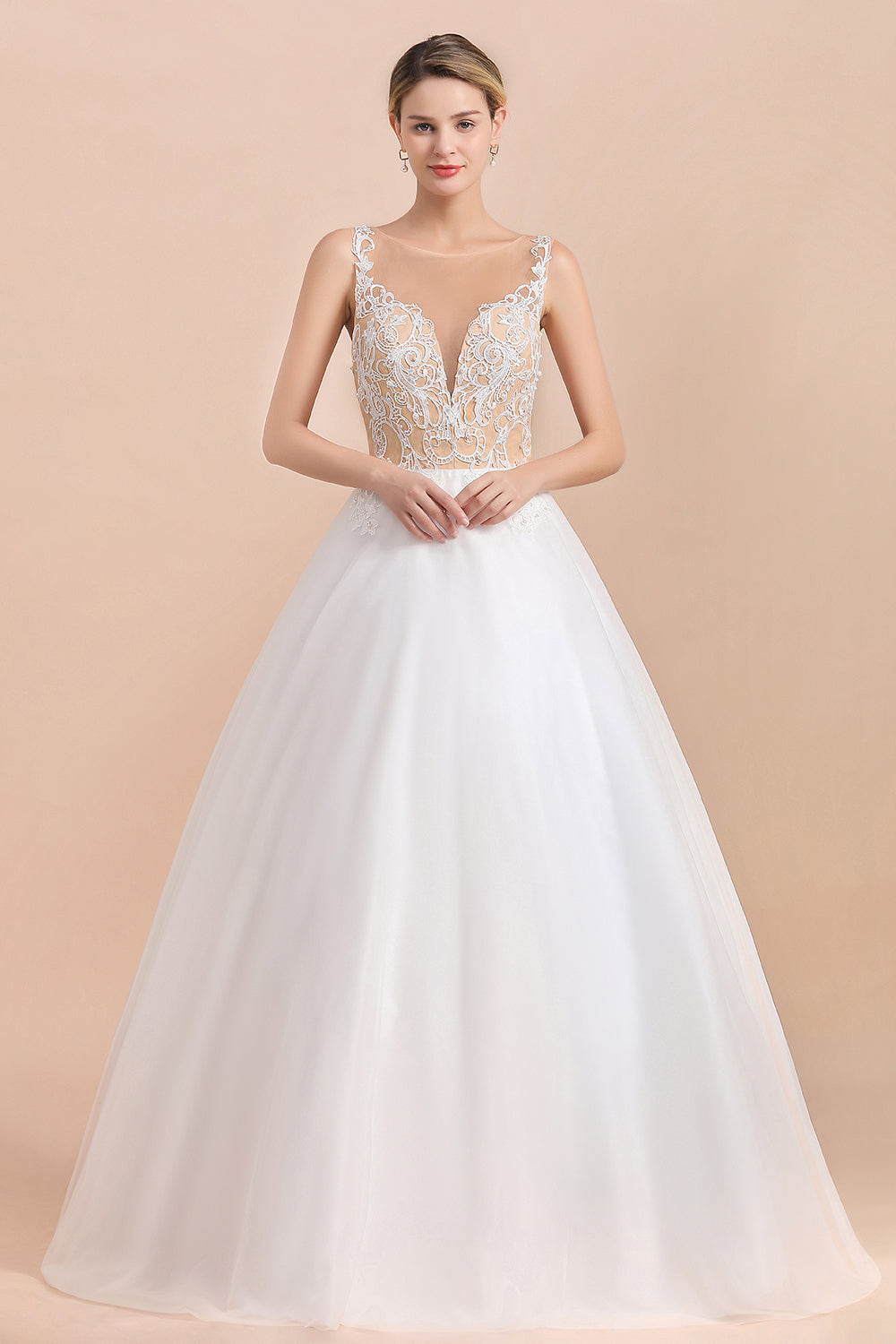 Gorgeous Tulle Lace V-Neck Sleeveless Wedding Dress Online-27dress