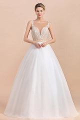 Gorgeous Tulle Lace V-Neck Sleeveless Wedding Dress Online-27dress