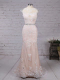 Gorgeous Tulle Prom Dresses with Sheath/Column Sweep Train and Beading Detail