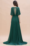 Gorgeous V-Neck Chiffon Ruffles Beading Bridesmaid Dress with Half Sleeves-27dress